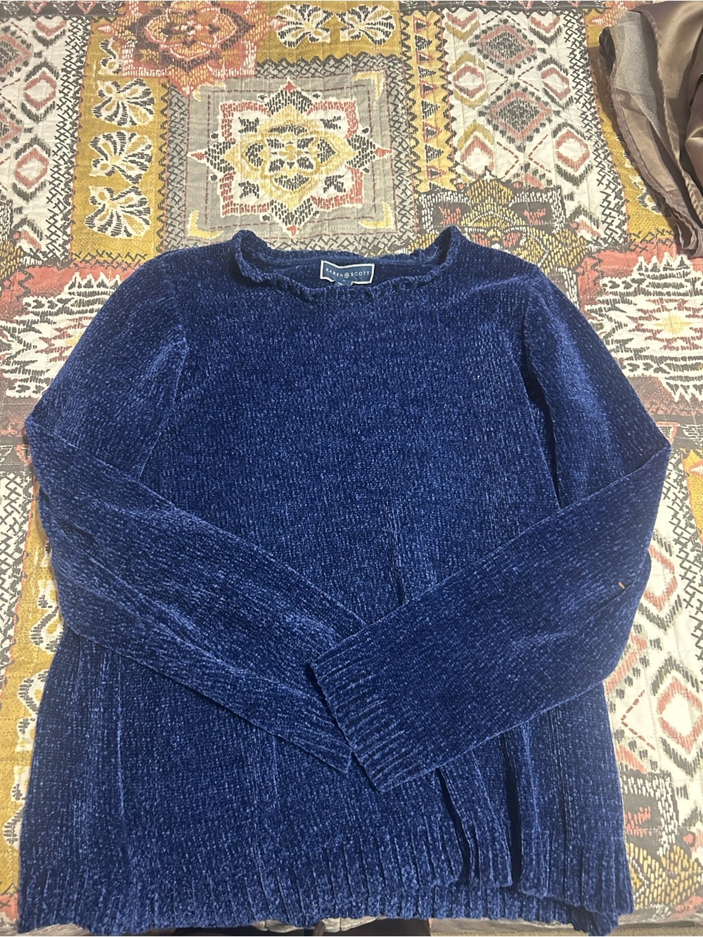 Karen Scott Navy Chenille Crewneck Sweater